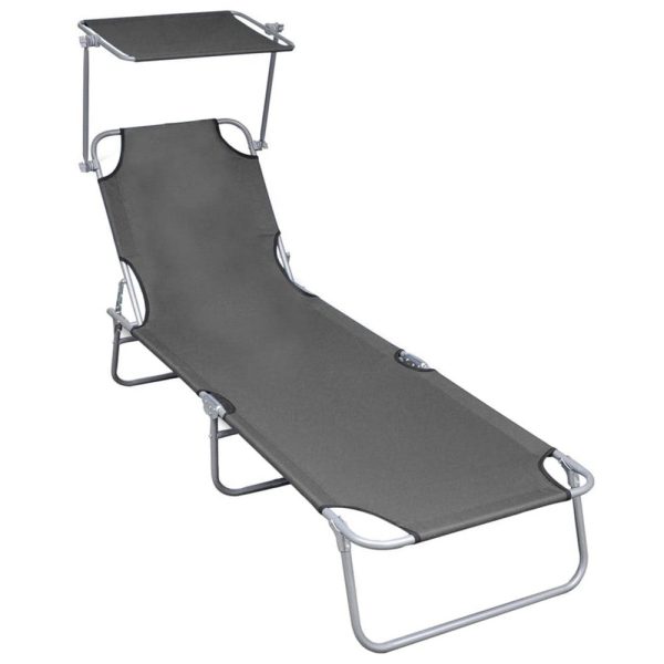 Keli Folding Sun Chaise Lounger with Overhead Canopy 74  Gray Aluminum Online now