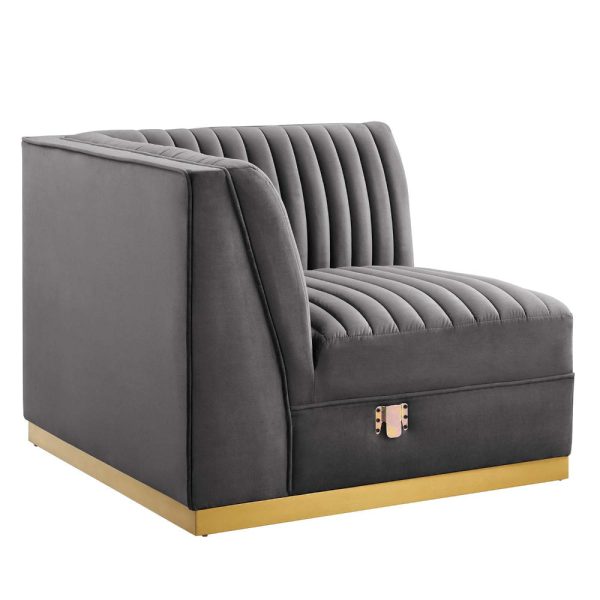 Modway Sanguine Channel Tufted Performance Velvet Modular Sectional Sofa Ottoman, Left Corner Chair, Gray Hot on Sale