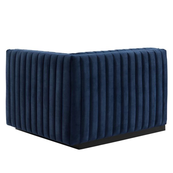 Modway Conjure Channel Tufted Upholstered Performance Velvet Sectional Sofa Right-Arm Chair in Black Midnight Blue Online Sale - Image 3