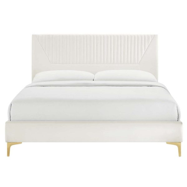 Modway Yasmine Channel Tufted Performance Velvet Queen Platform Bed in White Fashion - Image 3