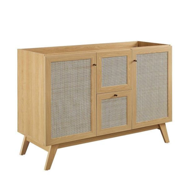 Modway Soma Rattan Weave Bathroom Vanity Cabinet Basin Not Included, 48” Single or Double Sink Compatible, Oak Hot on Sale