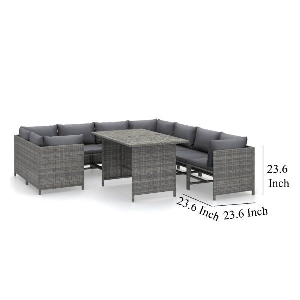 Avio 9pc Outdoor Modular Sofa Set, Square Coffee Table, Gray Rattan Sale - Image 5