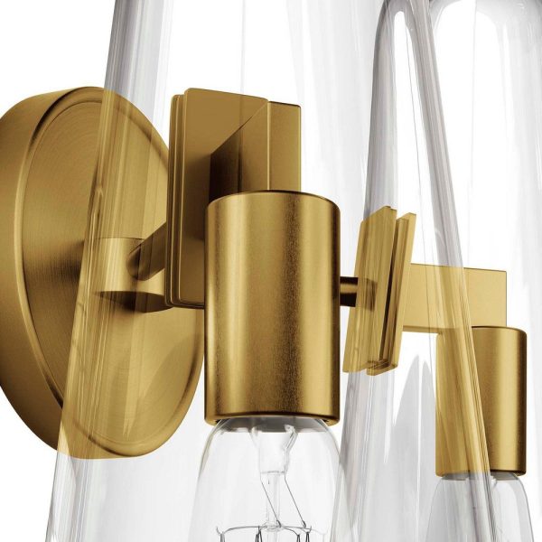 Modway Beacon 2-Light Wall Sconce in Clear Satin Brass, Brown, 7 x 12 x 11.5 on Sale - Image 3