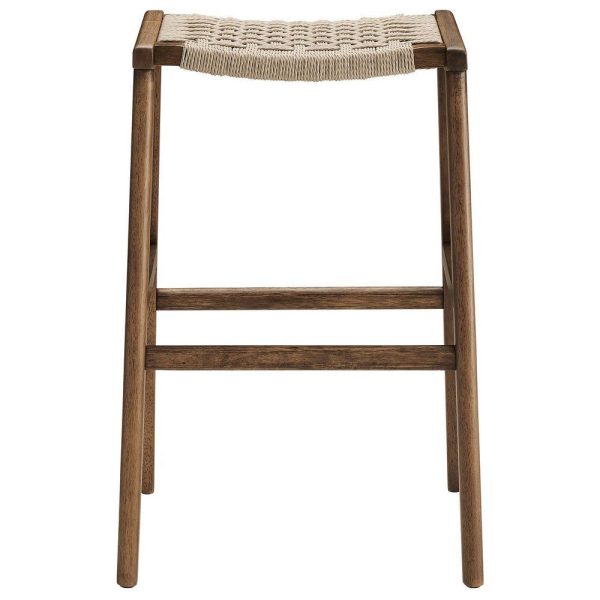 Modway Saoirse Woven Rope Wood Bar Stool - Set of 2 in Walnut Natural Cheap - Image 4