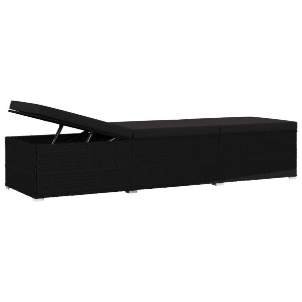 Outdoor Chaise Sun Lounger with Cushion, 77  Black Poly Rattan Frame on Sale