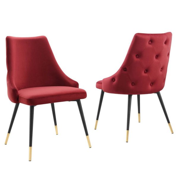 Modway Adorn Tufted Performance Velvet Accent, Dining Side Chair - Set of 2, Maroon Fashion